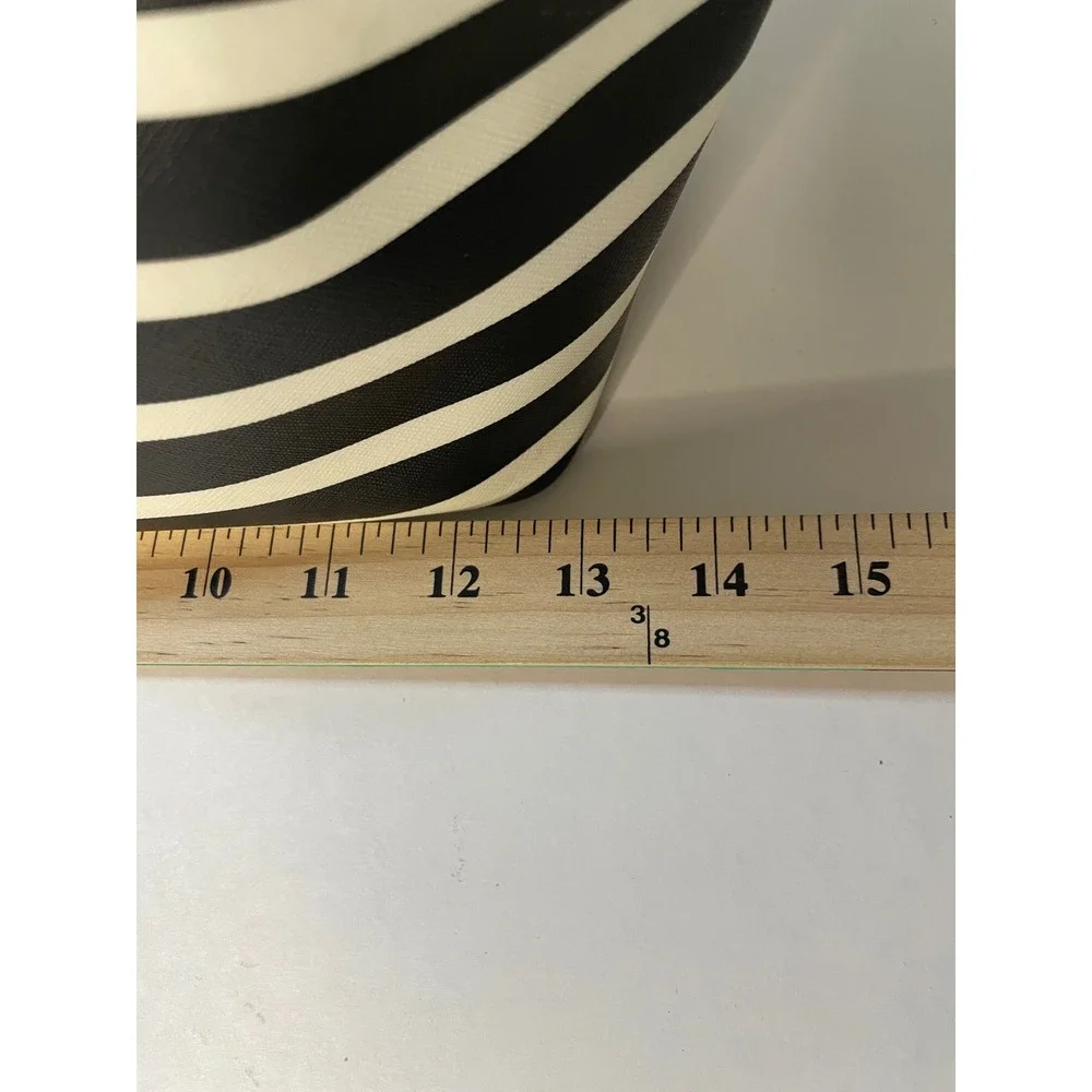 Kate Spade Tote Bag Womens Large Black White Excellent Striped Saffiano Leather